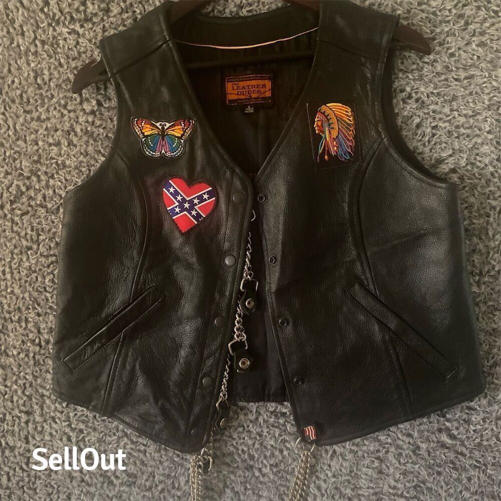 Women’s Biker  Black Leather Vest L Motorcycle Jacket Style
